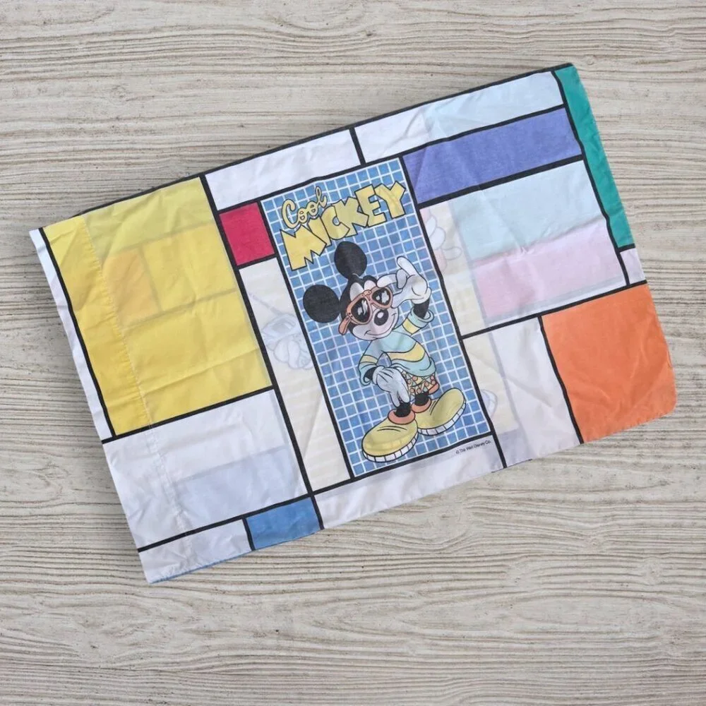 Vintage 90s Disney Mickey Mouse Pillowcase Cool Mickey Geometric Pop Art